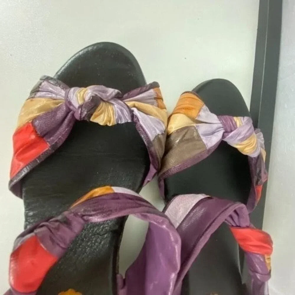 Azura Made in‎ Spain Colorful Bohemian Patchwork Wedge Statement Sandals Sz 41